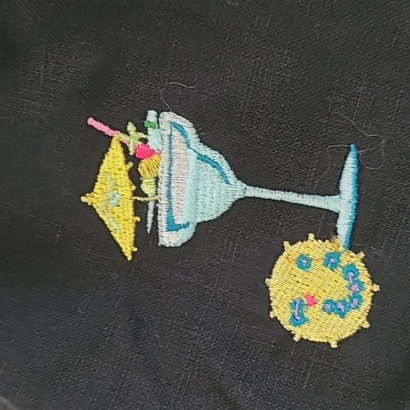 Saint Tropez West Black Linen Pants with Colorful Embroidered Cocktails size 10 - Picture 6 of 12